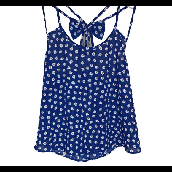 E HANGAR M Boho Daisy Print Tank With Caged Back Bow Detail Blue Size Small - Picture 3 of 7